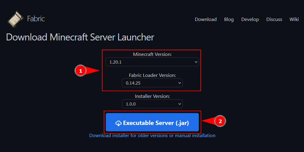 Скачивание .jar-ядра Fabric|500